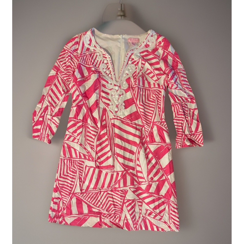 Lilly Pulitzer Pink Pattern Beaded Dress XS